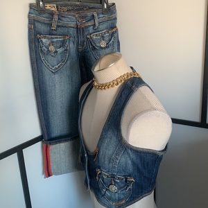 Request Women's 2pc. Vest Jean Capri Vintage Embroidered Suit Pant/29 Vest Large